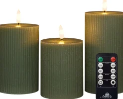 Intratuin Anna's Collection LED Kerzen Set Riba grün D 7,5 H 10 / 12,5 / 15 cm 3 St.| Led Kerzen