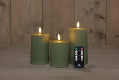 Intratuin Anna's Collection LED Kerzen Set Riba grün D 7,5 H 10 / 12,5 / 15 cm 3 St.| Led Kerzen