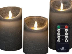 Intratuin Anna's Collection LED Kerzen Set Dinu grau D 7,5 H 10 / 12,5 / 15 cm 3 St.| Led Kerzen