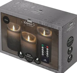 Intratuin Anna's Collection LED Kerzen Set Dinu grau D 7,5 H 10 / 12,5 / 15 cm 3 St.| Led Kerzen