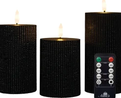 Intratuin Anna's Collection LED Kerzen Set Riba schwarz D 7,5 H 10 / 12,5 / 15 cm 3 St.| Led Kerzen