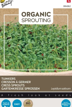 Intratuin Buzzy® Gartenkresse (Lepidium sativum) Organic Sprouting (BIO) Samen| Kräutersamen|Saatgut