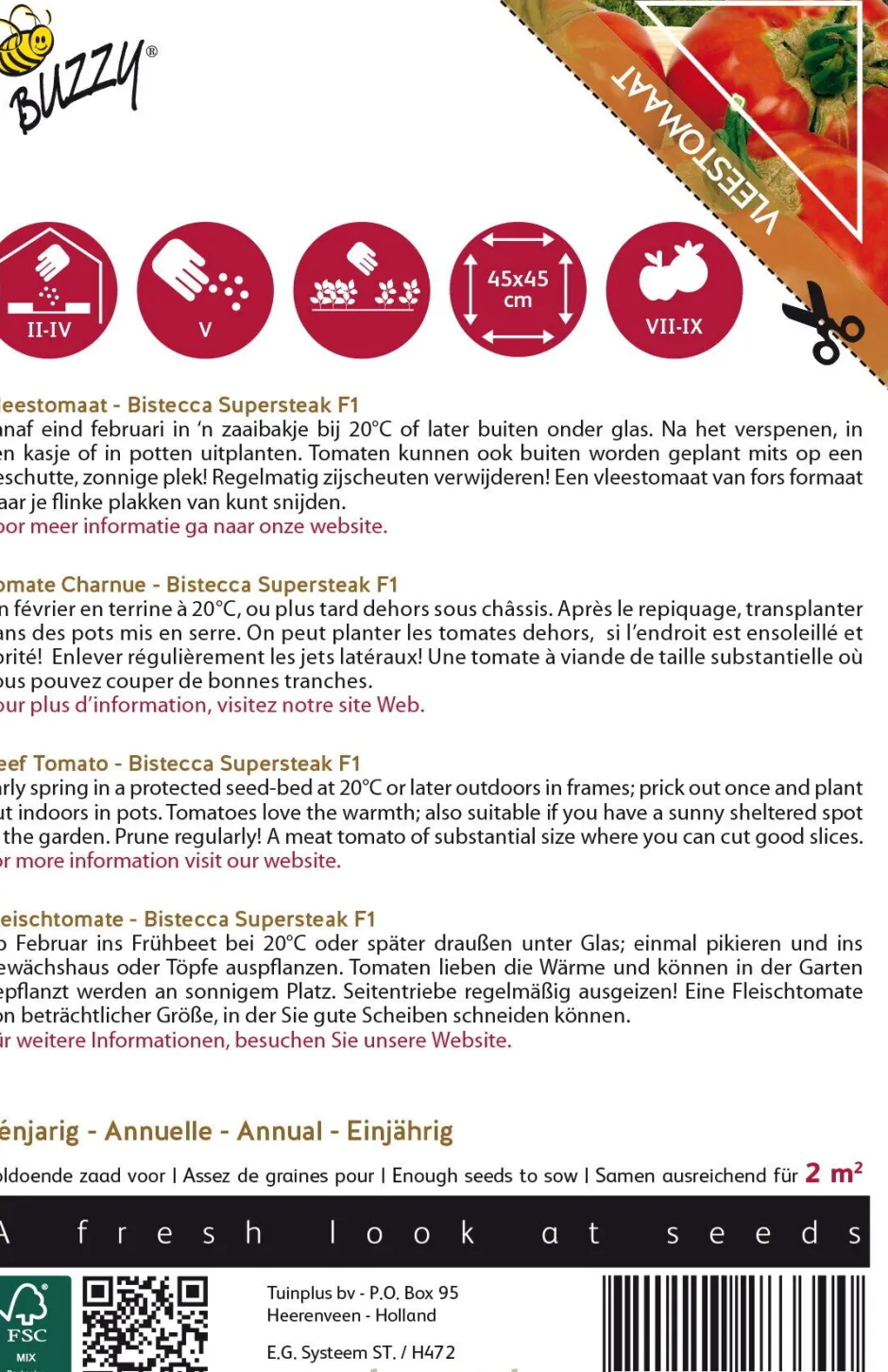 Intratuin Buzzy® Pomodori Fleischtomate (Solanum lycopersicum 'Bistecca Supersteak F1') Samen| Gemüsesamen|Saatgut