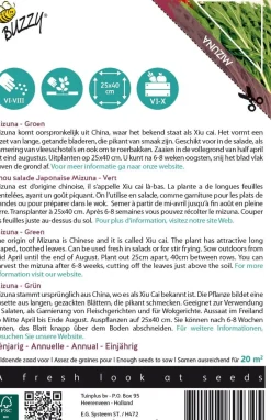 Intratuin Buzzy® Xotica Mizuna Japanischer Salat (Brassica junicea) Samen| Gemüsesamen|Saatgut