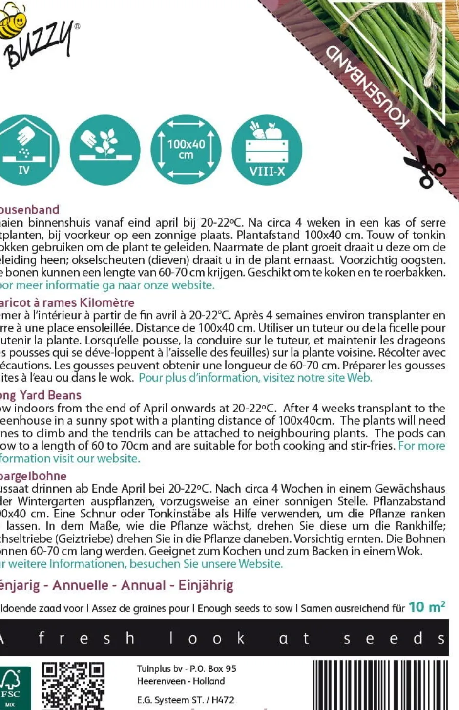 Intratuin Buzzy® Xotica Spargelbohnen (Vigna sesquipedalis) Samen| Gemüsesamen|Saatgut