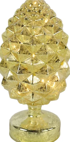 Intratuin Countryfield Tischlampe Tannenzapfen Vardan gelb / gold 10 LEDs warmweiß D 12 H 23 cm| Weihnachtsleuchten