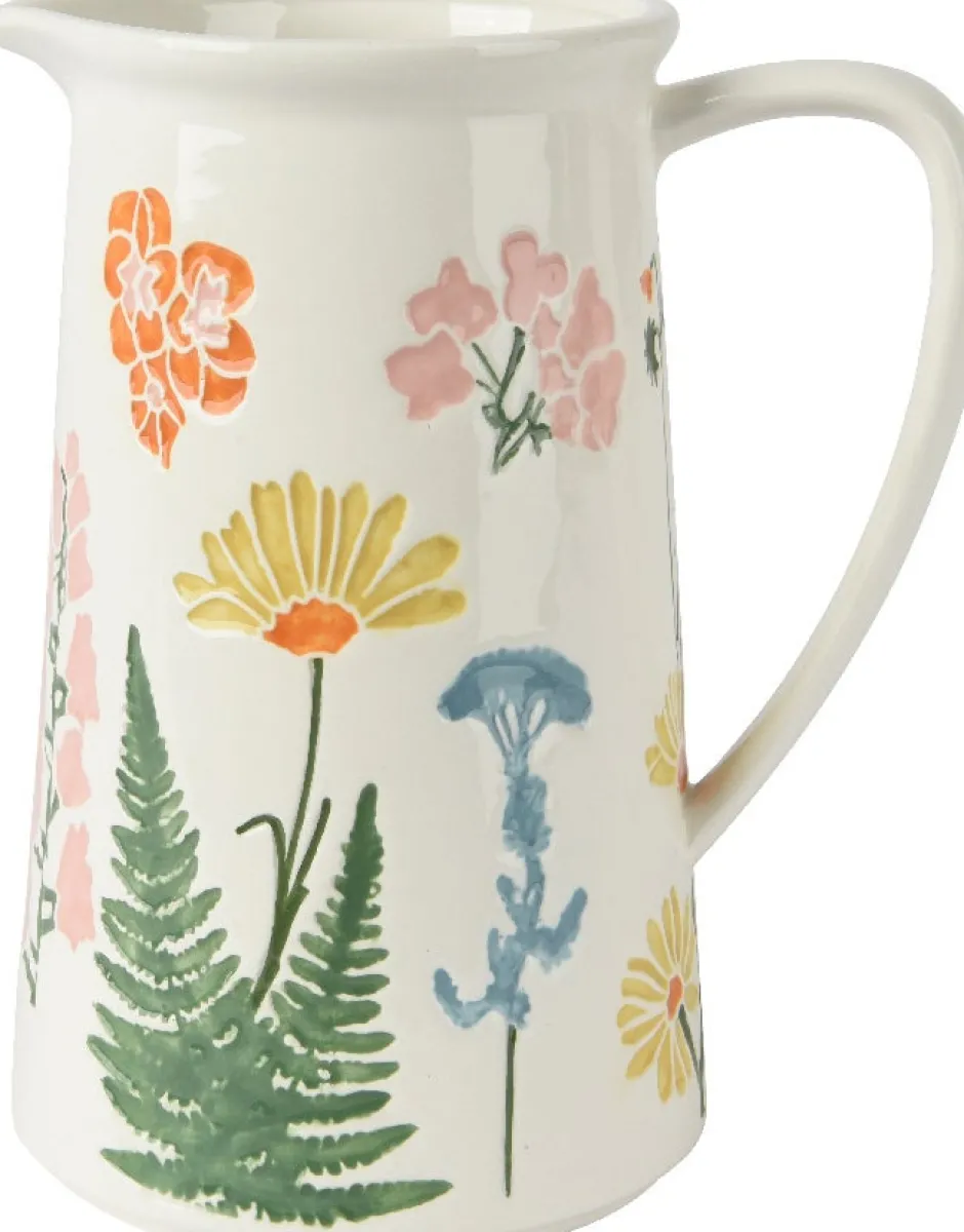 Intratuin Decoris Krug weiß mit Blumen 20 x 14 x 24 cm| Vasen & Krüge|Blumentöpfe & Pflanzgefäße