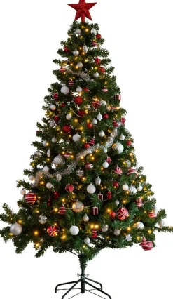 Intratuin Everlands künstlicher Weihnachtsbaum Imperial rot / weiß D 117 H 180 cm mit 260 LEDs| Künstliche Weihnachtsbäume