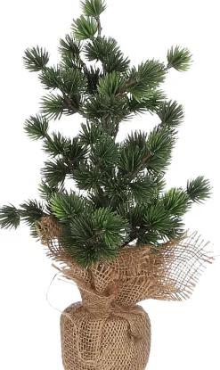 Intratuin House of Seasons Künstlicher Weihnachtsbaum mit Jute-Fuß D 17 H 34 cm mit 10 LEDs warmweiß| Künstliche Weihnachtsbäume