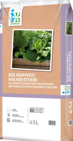 Intratuin Bio Kompost- und Hochbeeterde 45 l| Pflanzerde & Substrat|Komposterde