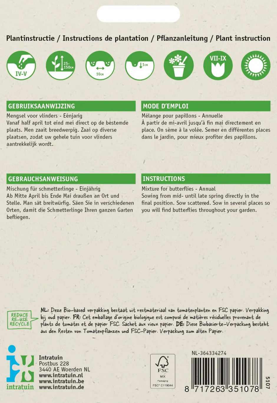 Intratuin Blumensamen-Mischung für Schmetterlinge| Saatgut|Blühende Pflanzen