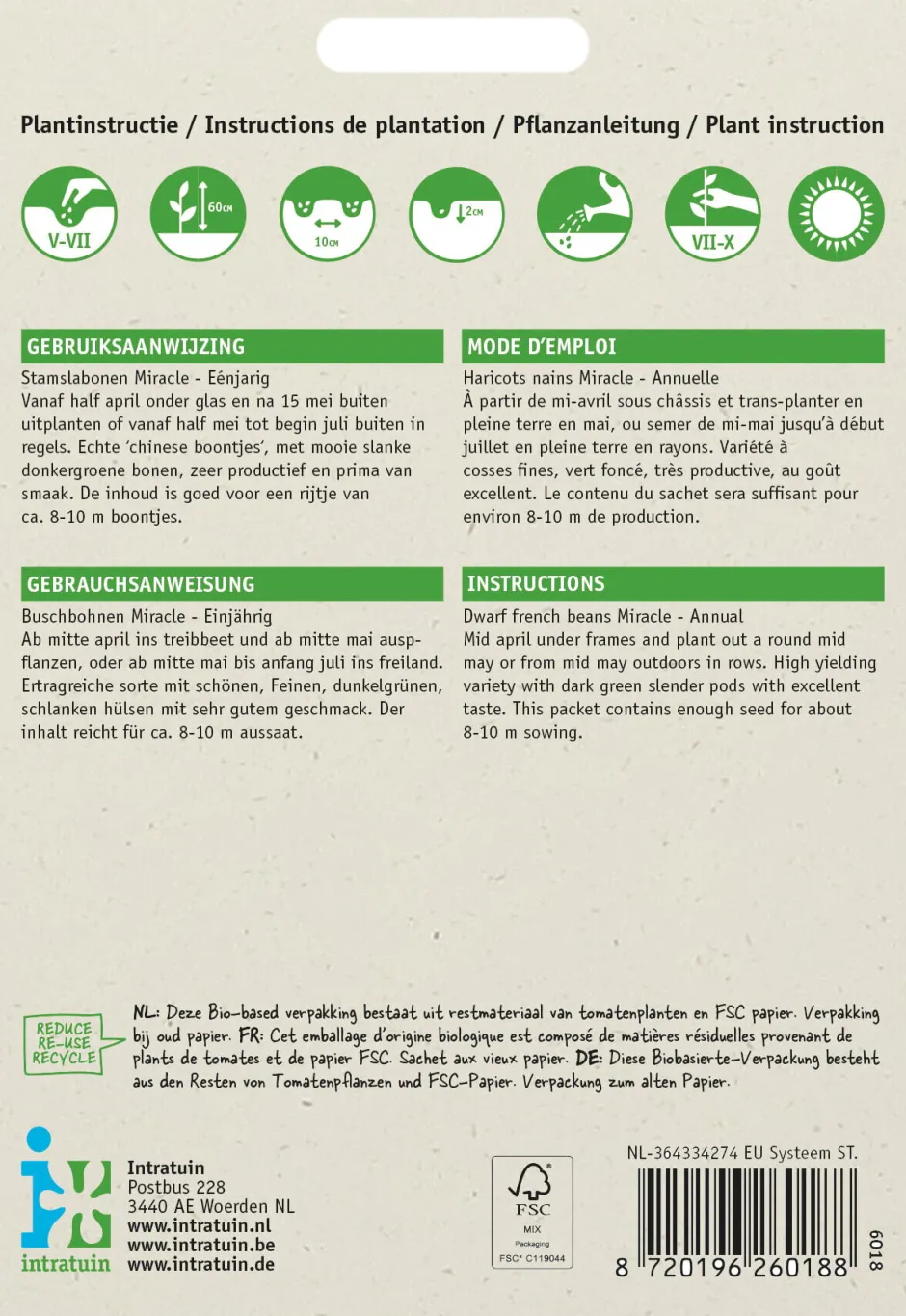 Intratuin Buschbohne (Phaseolus vulgaris 'Miracle') Samen| Gemüsesamen|Saatgut