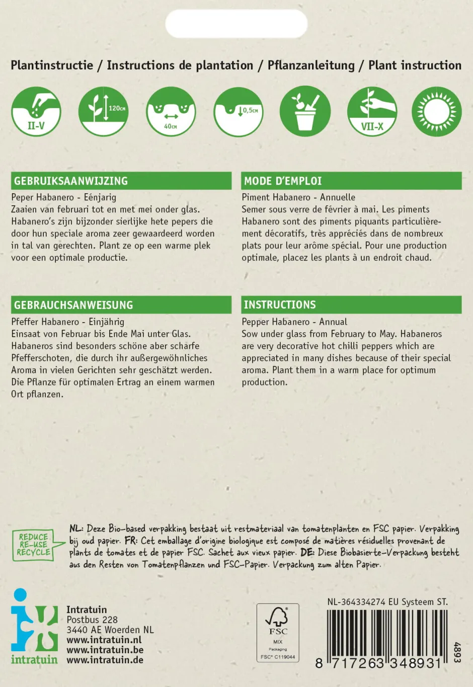 Intratuin Chili Habanero (Capsicum annuum 'Habanero Oranje') Samen| Gemüsesamen|Saatgut