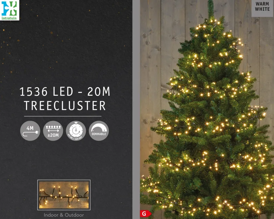 Intratuin Cluster-Lichterkette 20 m mit 1536 LED Lämpchen warmweiß| Weihnachtsbaumbeleuchtung