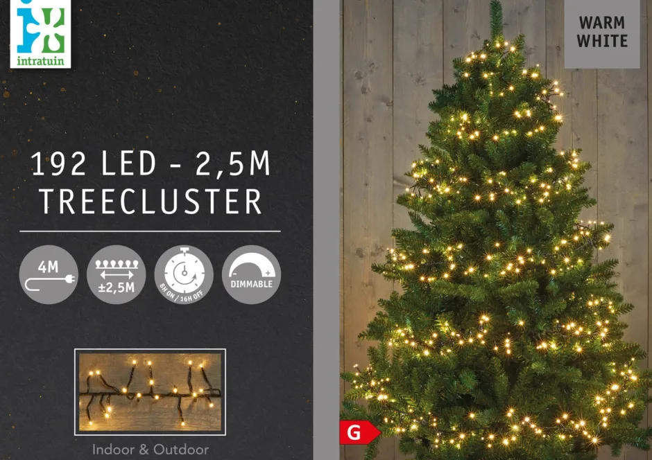 Intratuin Cluster-Lichterkette 2,5 m mit 192 LED Lämpchen warmweiß| Weihnachtsbaumbeleuchtung