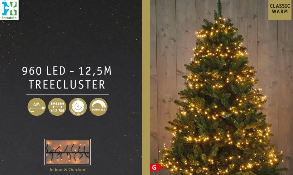 Intratuin Cluster-Lichterkette 12,5 m mit 960 LED Lämpchen klassisch warm| Weihnachtsbaumbeleuchtung