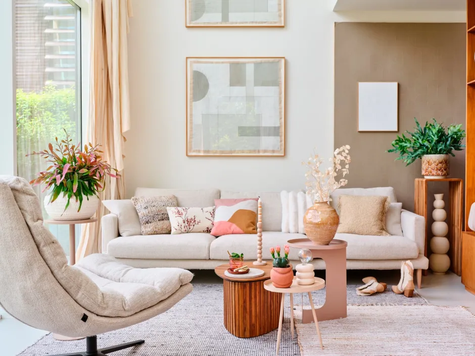 Intratuin Dekokissen Bobbi weiß / rosa / braun 45 x 45 cm| Kissen|Dekokissen