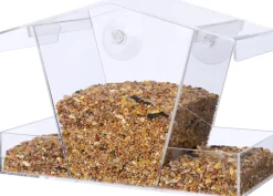 Intratuin Fenster-Vogelfutterhaus transparent 23 x 11 x 15 cm| Gartenvögel|Vogelfutterhäuser