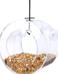 Intratuin Fenster-Vogelfutterhaus transparent D 13  H 8 cm| Gartenvögel|Vogelfutterhäuser