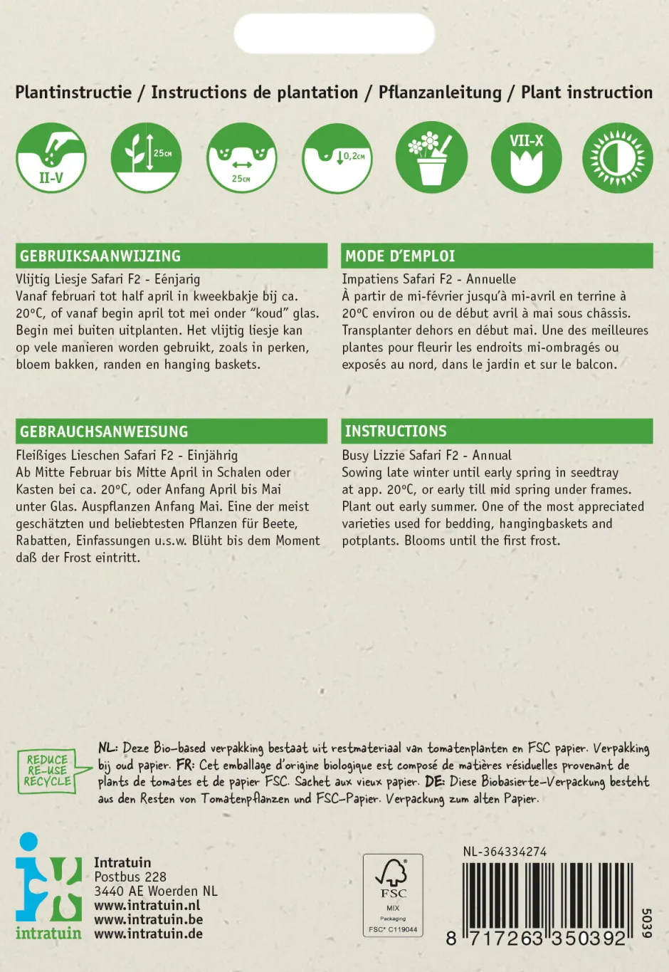 Intratuin Fleißiges Lieschen (Impatiens walleriana 'Safari') Blumensamen| Saatgut|Blühende Pflanzen