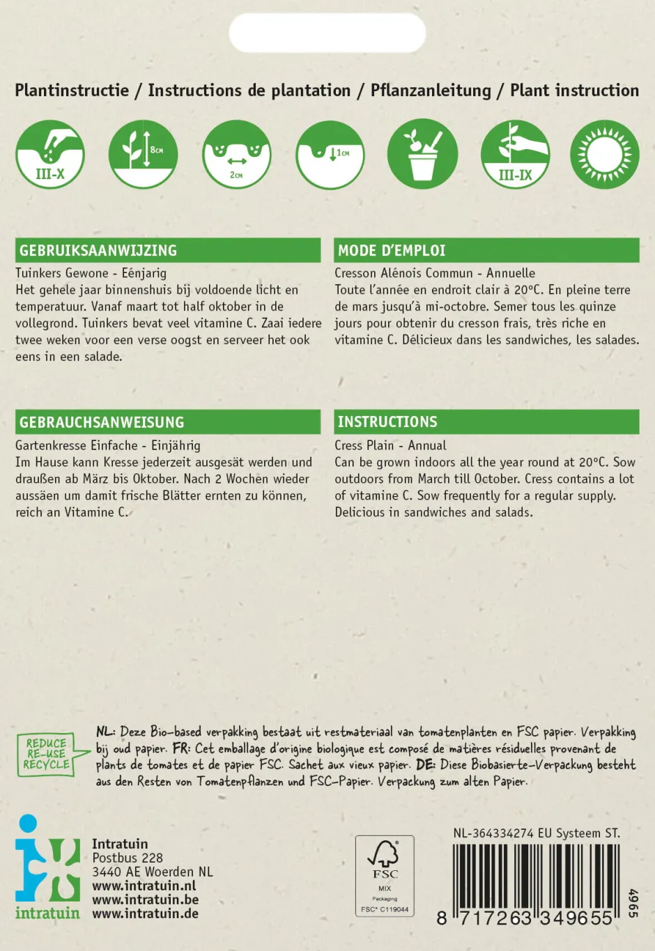 Intratuin Gartenkresse (Lepidium sativum) Kressesamen| Gemüsesamen|Saatgut