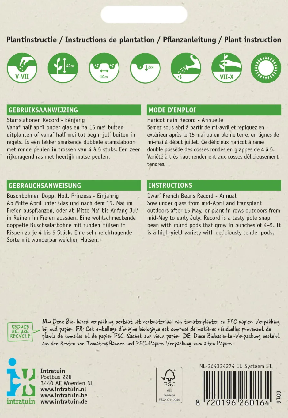 Intratuin Gemüsesamen Buschbohnen (Phaseolus vulgaris 'Record')| Gemüsesamen|Saatgut