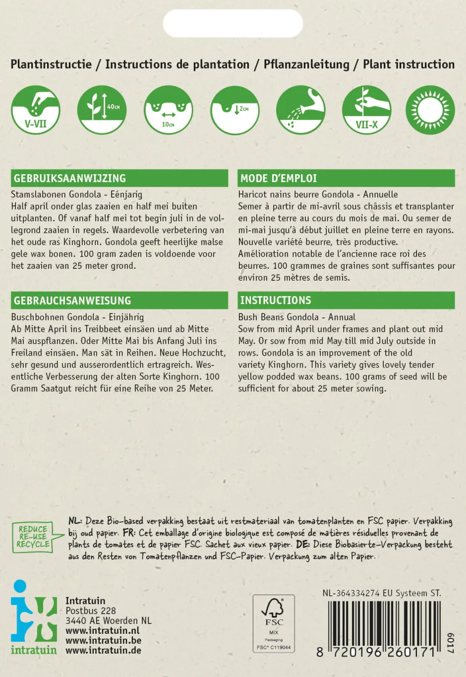 Intratuin Gemüsesamen Buschbohnen (Phaseolus vulgaris 'Gondola')| Gemüsesamen|Saatgut