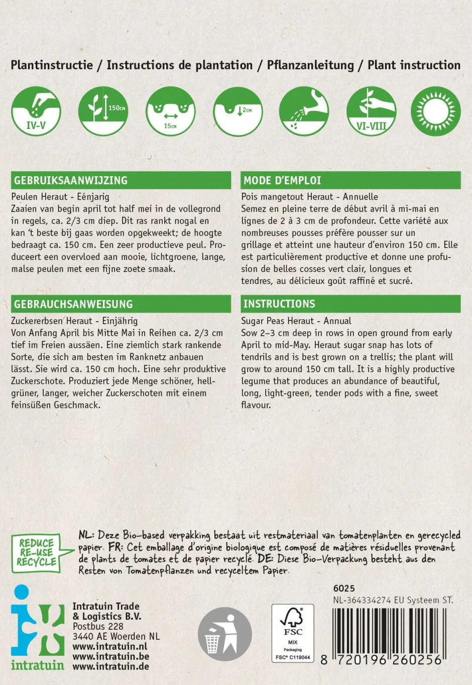 Intratuin Gemüsesamen Zuckererbsen (Pisum sativum 'Heraut')| Gemüsesamen|Saatgut
