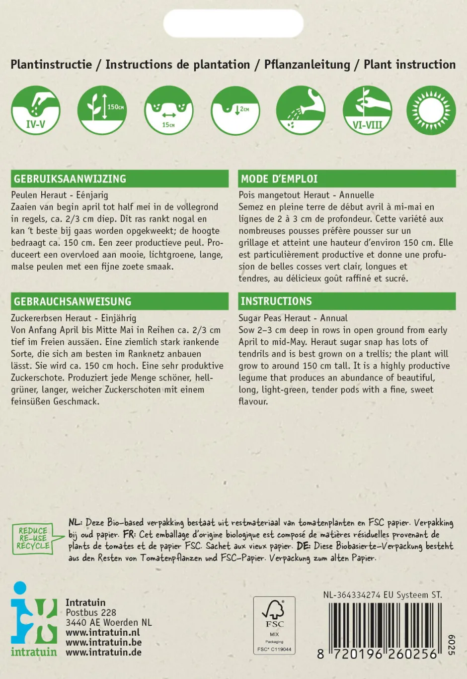 Intratuin Gemüsesamen Zuckererbsen (Pisum sativum 'Heraut')| Gemüsesamen|Saatgut