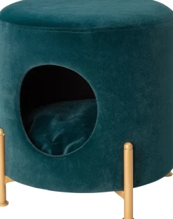 Intratuin Hocker mit Katzenkorb blau D 35 H 39 cm| Poufs|Katzenbetten & -Körbe