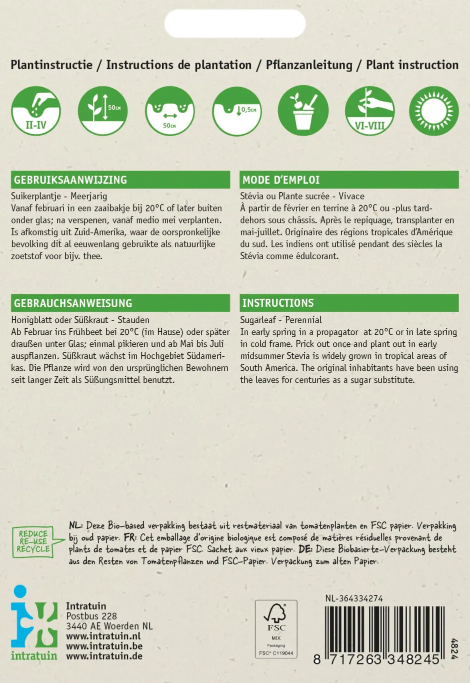 Intratuin Honigblatt / Süßkraut (Stevia reboudiana) Samen| Kräutersamen|Saatgut