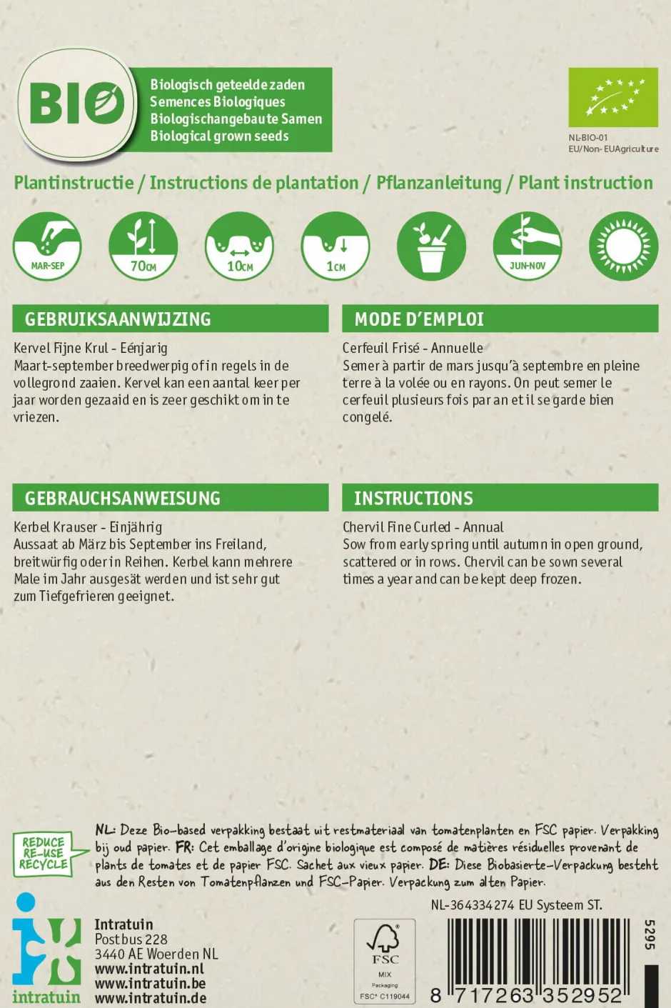 Intratuin Kerbel fein (Anthriscus cerefolium) (BIO) Samen| Kräutersamen|Saatgut