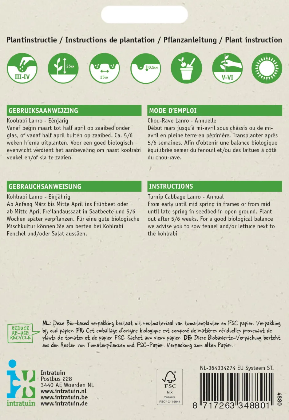 Intratuin Kohlrabi (Brassica oleracea 'Lanro') Samen| Gemüsesamen|Saatgut