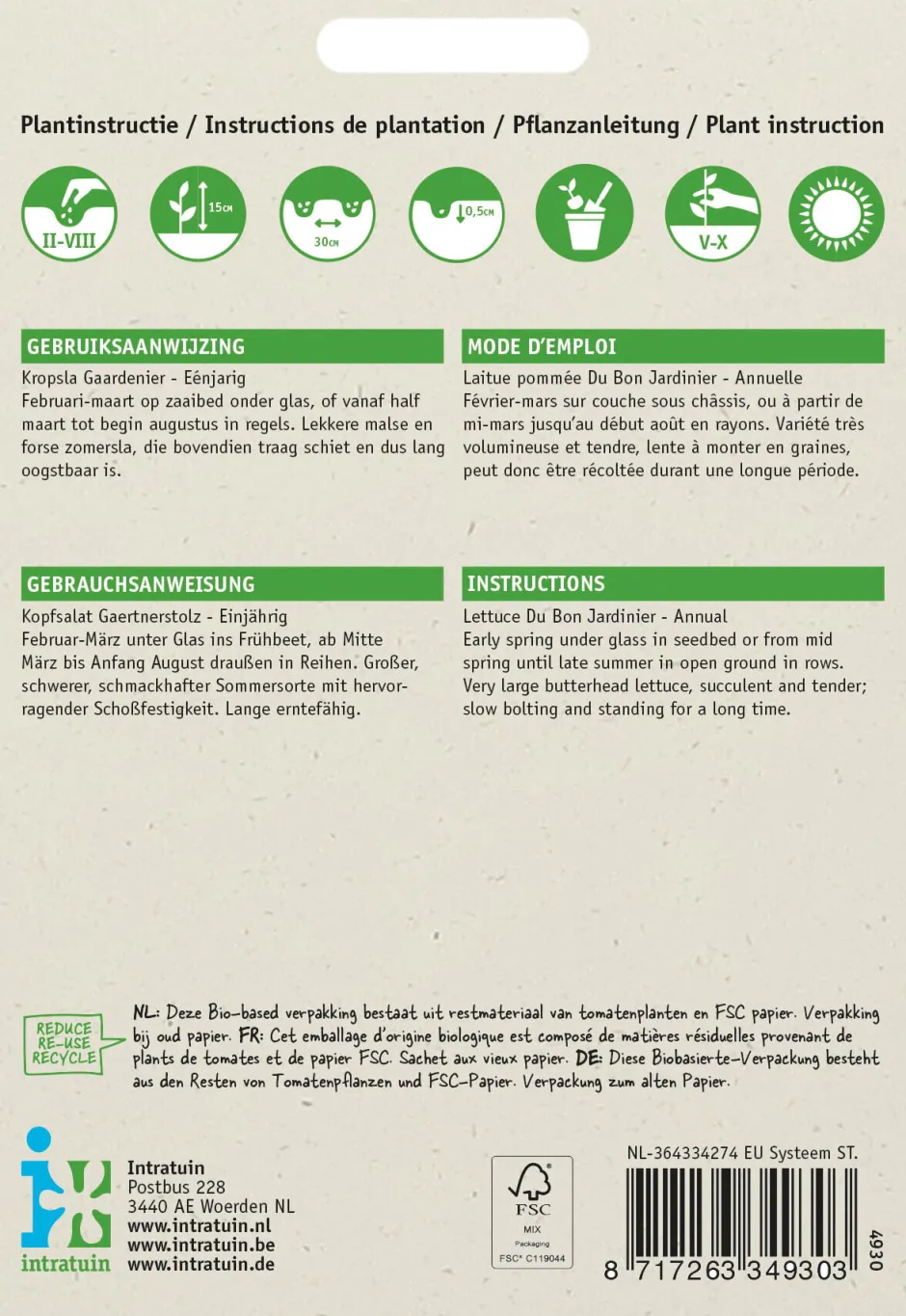 Intratuin Kopfsalat (Lactuca sativa 'Gärtnerstolz') Samen| Gemüsesamen|Saatgut