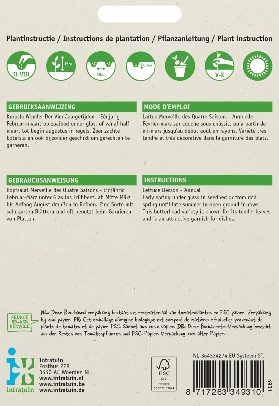 Intratuin Kopfsalat (Lactuca sativa 'Besson') Samen| Gemüsesamen|Saatgut