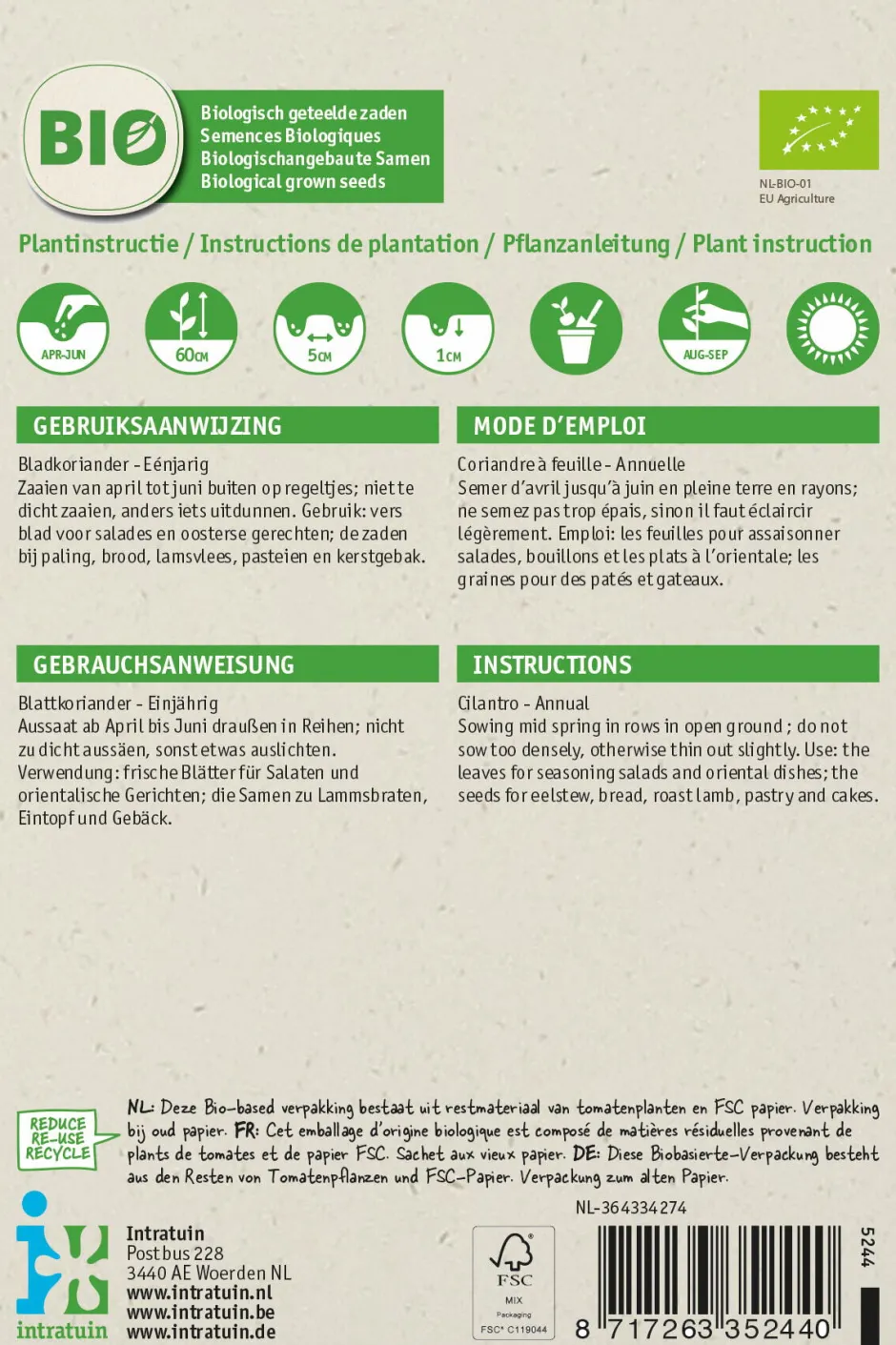 Intratuin Koriander (Coriandrum sativum) (BIO) Samen| Kräutersamen|Saatgut