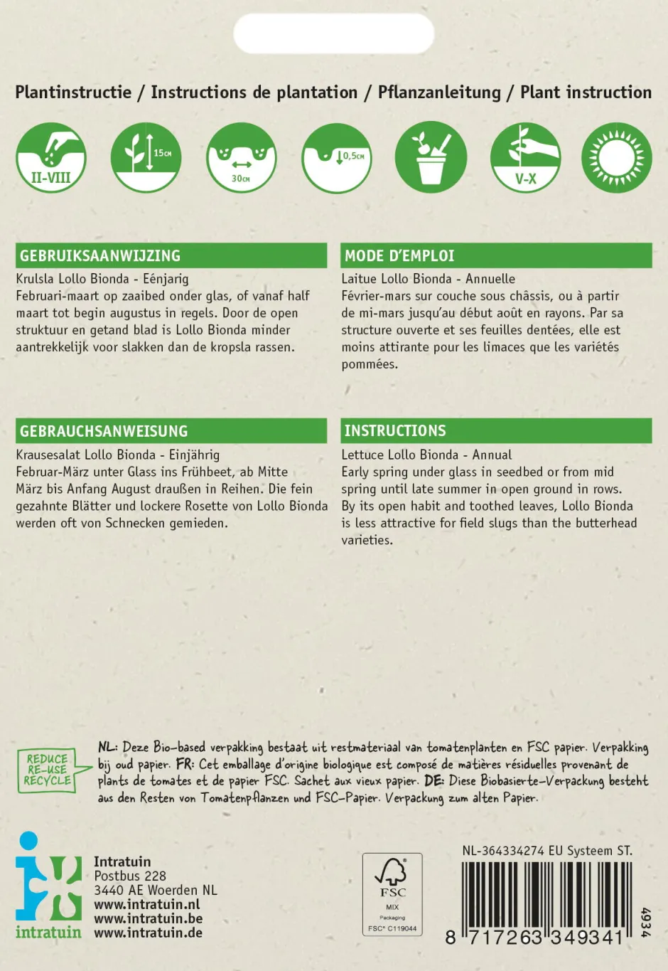 Intratuin Krauser Kopfsalat (Lactuca sativa 'Lollo Bionda') Samen| Gemüsesamen|Saatgut
