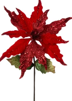 Intratuin Kunstblume Weihnachtsstern mit Glitzer rot 55 cm| Weihnachtszweige & -Blumen