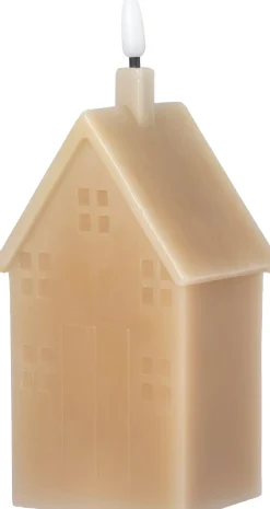 Intratuin LED Stumpenkerze Haus Tebi hellbraun 8 x 8 x 14,5 cm| Led Kerzen
