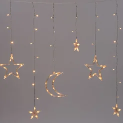 Intratuin Lichtervorhang Stern und Mond mit 92 LEDs warmweiß L 100 cm| Lichtervorhänge