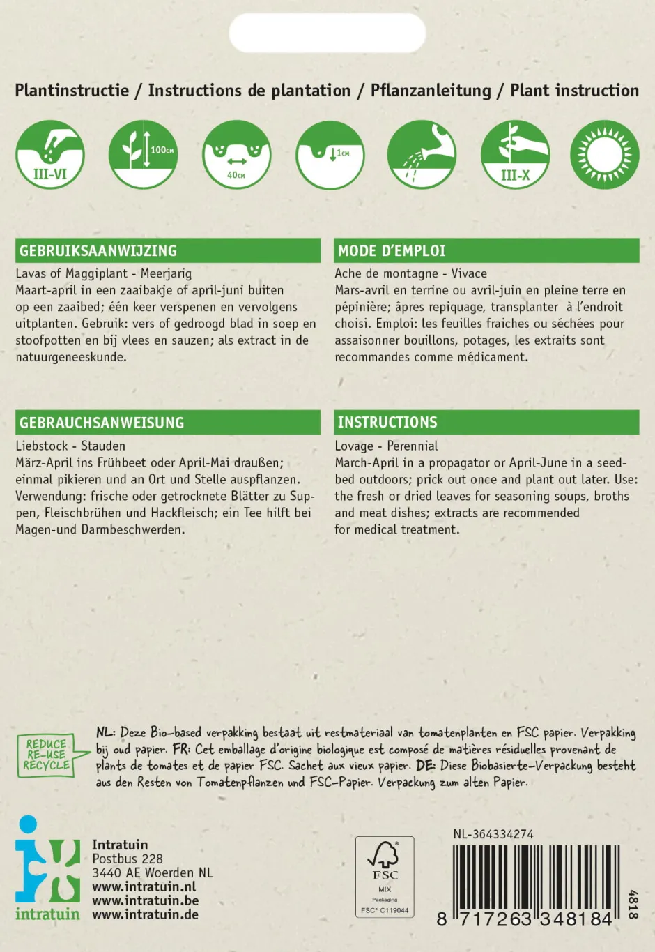 Intratuin Liebstöckel / Maggikraut (Levisticum officinalis) Samen| Kräutersamen|Saatgut