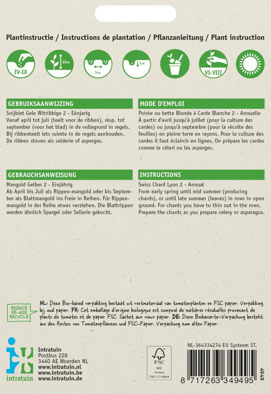 Intratuin Mangold (Beta vulgaris 'Gelber') Samen| Gemüsesamen|Saatgut
