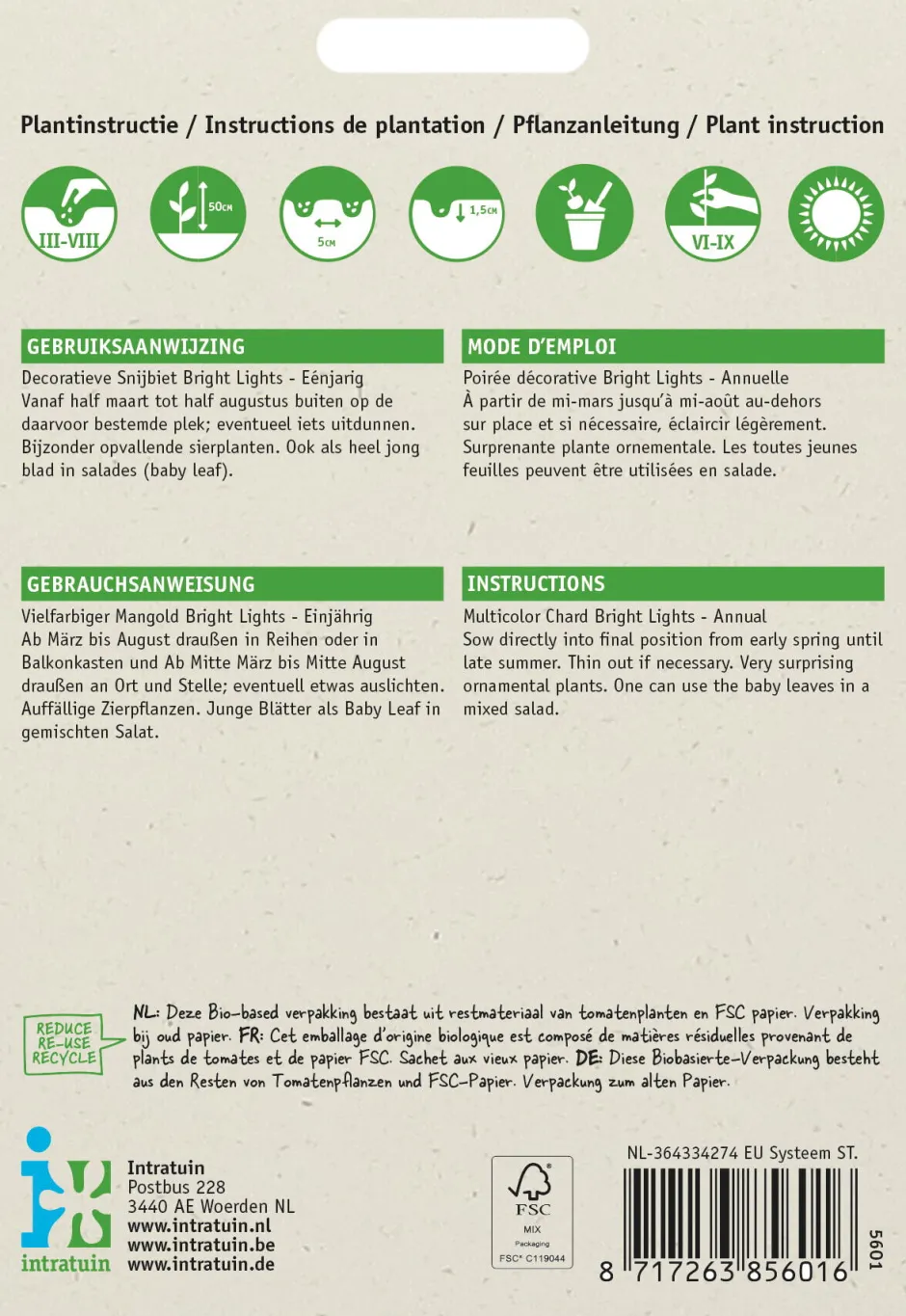 Intratuin Mangold (Beta vulgares 'Bright Lights') Samen| Gemüsesamen|Saatgut