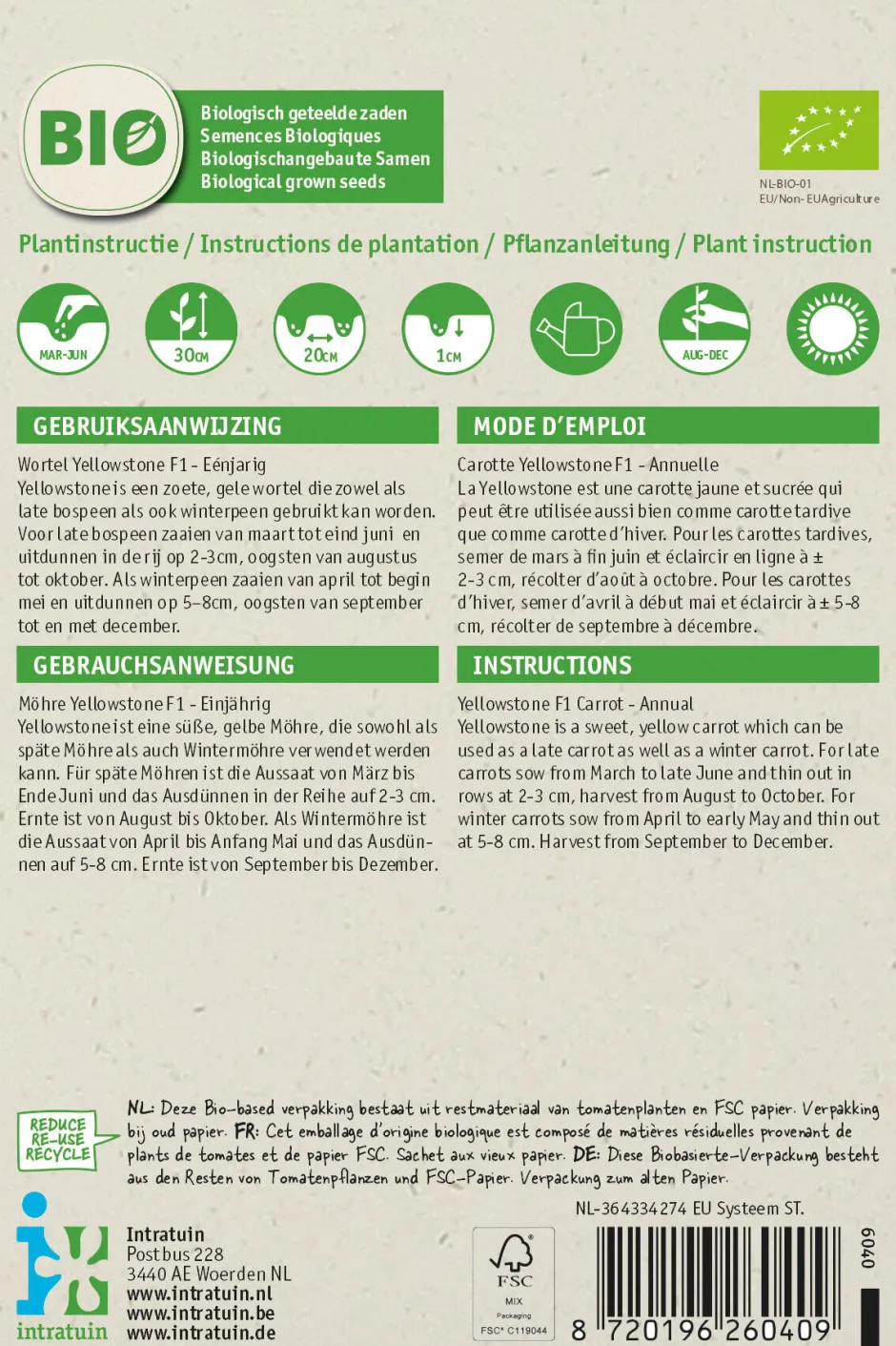 Intratuin Möhre (Daucus carota 'Yellowstone') (BIO) Samen| Gemüsesamen|Saatgut