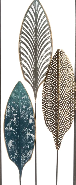 Intratuin Outdoor-Wanddeko Blatt gold / blau / schwarz 20 x 51 x 2,5 cm| Outdoor-Wanddeko