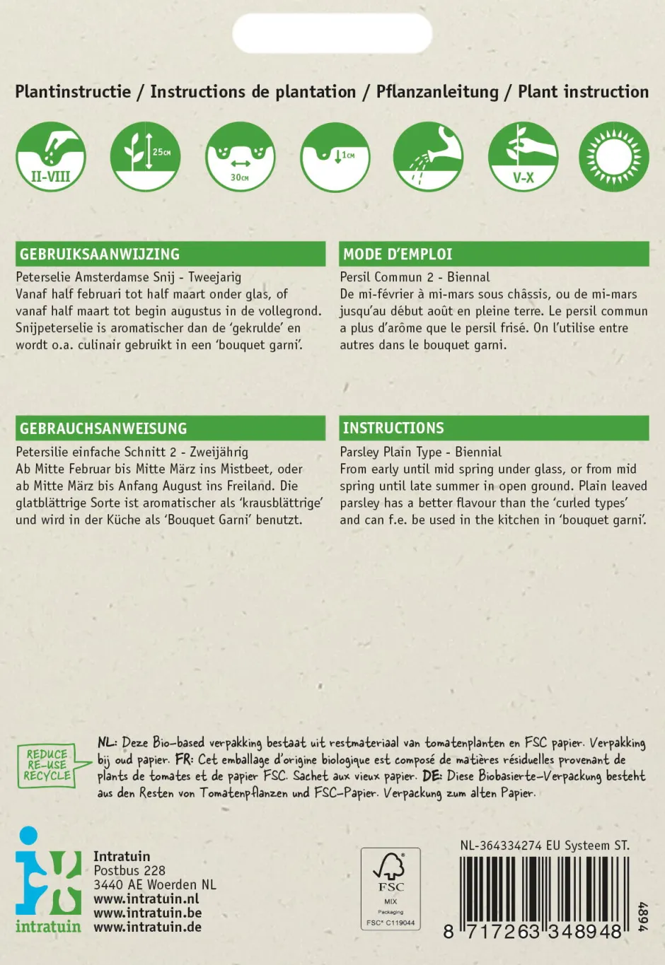 Intratuin Petersilie glatt (Petroselinum Crispum 'Einfach Schnitt') Samen| Kräutersamen|Saatgut