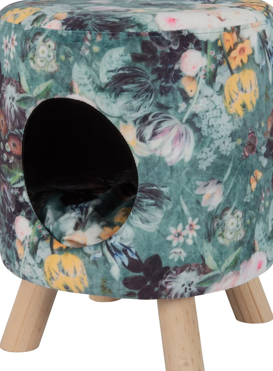 Intratuin Pouf mit Katzenkörbchen Blumenprint D 35 H 42 cm| Poufs|Katzenbetten & -Körbe