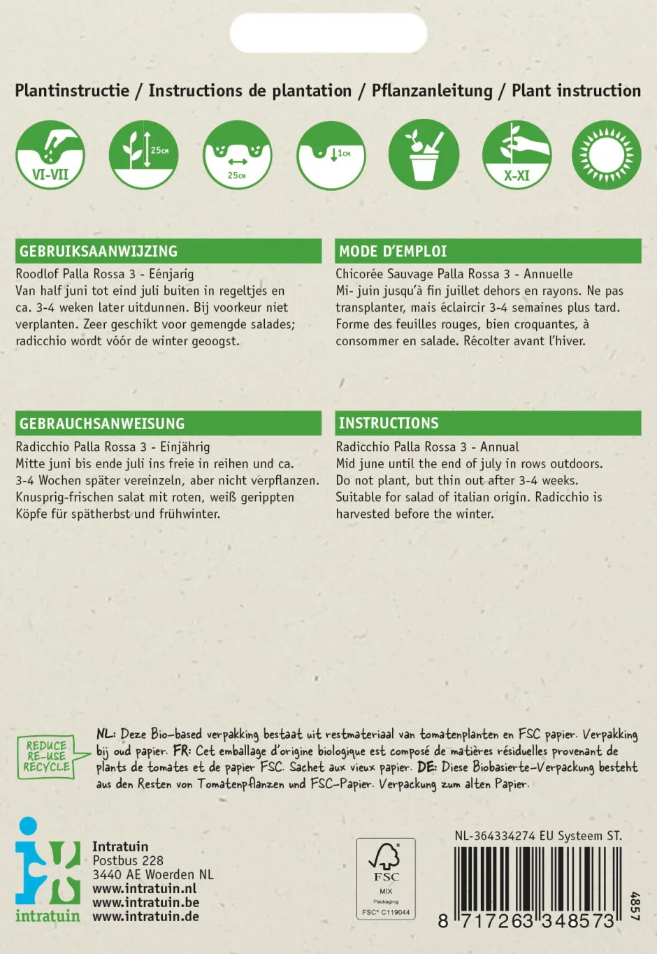 Intratuin Radicchio (Cichorium intybus 'Pallo Rossa di Chioggia') Samen| Gemüsesamen|Saatgut