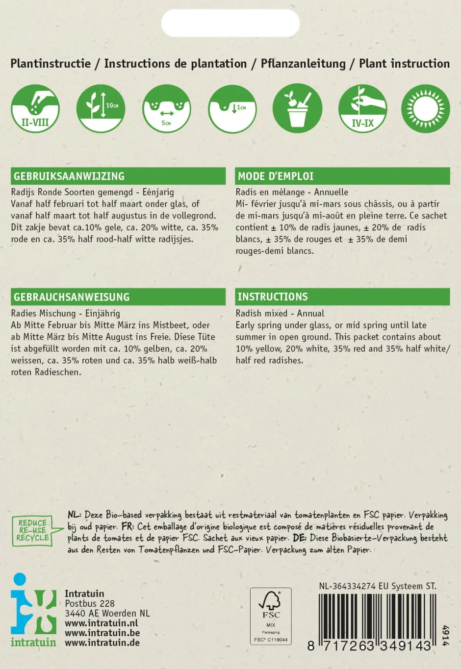 Intratuin Radieschen rund gemischt (Raphanus sativus) Samen| Gemüsesamen|Saatgut