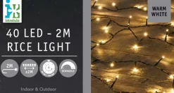 Intratuin Reiskorn Lichterkette 2 m mit 40 LEDs warmweiß| Weihnachtsbaumbeleuchtung